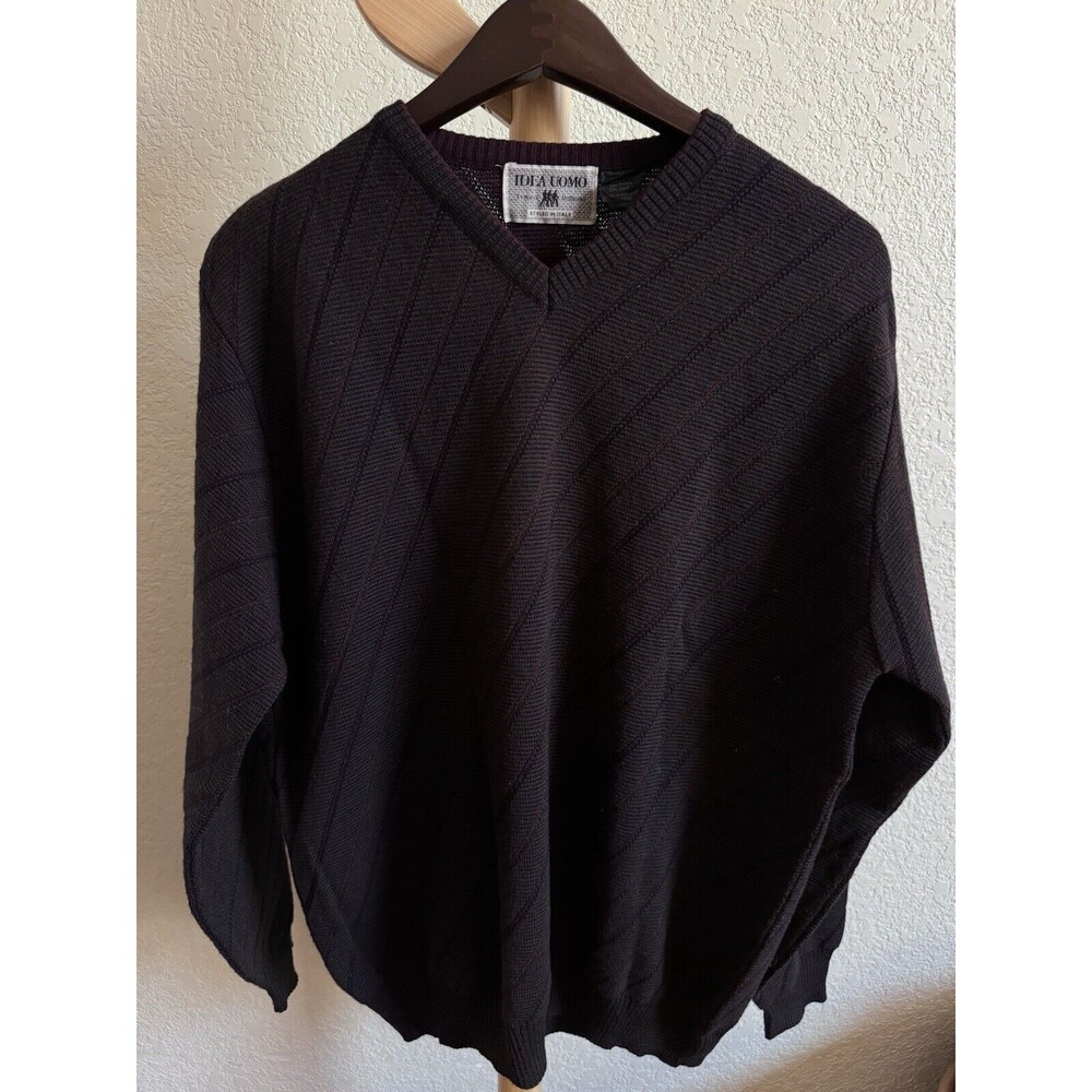 Vtg Idea Uomo Wool Blend Sweater Striped M Made In Italy Brown Preppy Professor